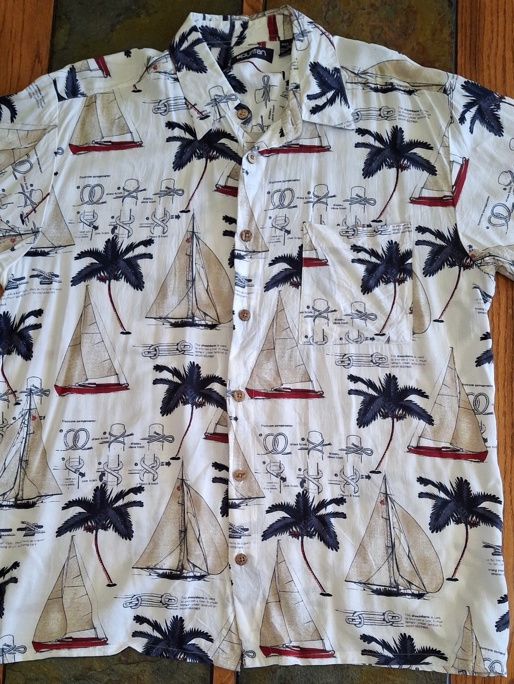 Puritan Short-Sleeve Nautical Print Button-Down Shirt